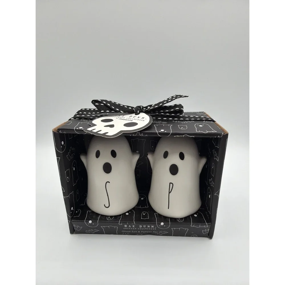 Rae Dunn Ghost Salt & Pepper Shakers Halloween S P Boxed Set NWT